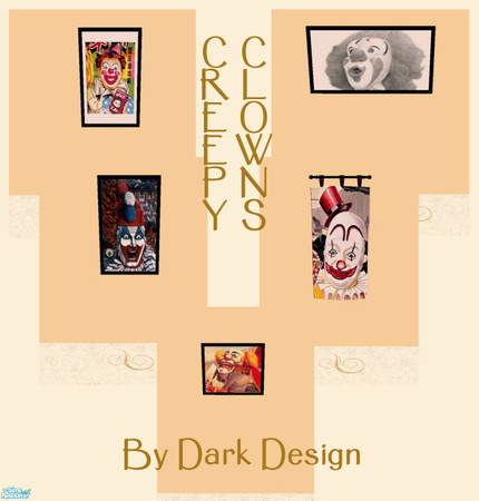 Sims 2 — DD's Creepy Clowns Painting Set by Dark_Design — This set is five painting with the theme of Creepy Clowns. This