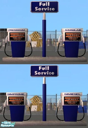 Sims 2 — FullService Gas Pumps by Suiryuue — Mesh. Double gas pumps on a concrete base with Full Service sign. Objects
