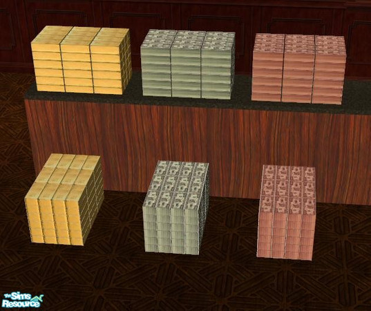 Sims 2 — Show Me The Money! by HChangeri — Here is a set for your bank vaults: A stack of green money, red money, and the