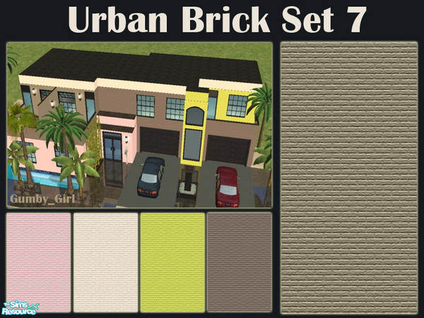 Sims 2 — Urban Brick Set 7 by Gumby_Girl — A set of 5 brick walls for your home or office. Colours include pink, cream,