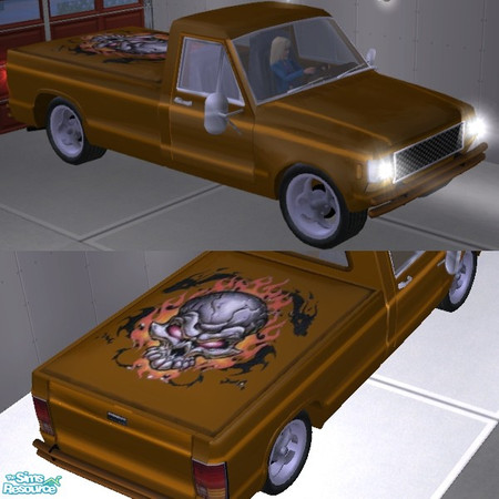 Sims 2 — Cowboy Cadillac - Gold with Graphic by Dr Pixel — Candy Apple Gold paint with skull graphic - Requires the MESH