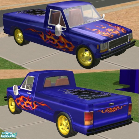 Sims 2 — Cowboy Cadillac Blue Flames Recolor by Dr Pixel — Nobody will mistake your Sims for the gardener when they