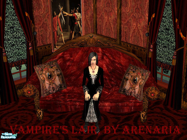 Sims 2 — Vampire's Lair by arenaria — Rich red velvets, heavy carved woodwork, aged and old. By Arenaria