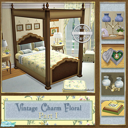 Sims 2 — Vintage Charm Floral -  Bedframepost Mesh by Cashcraft — Vintage Charm Floral Part I, features a sunny floral