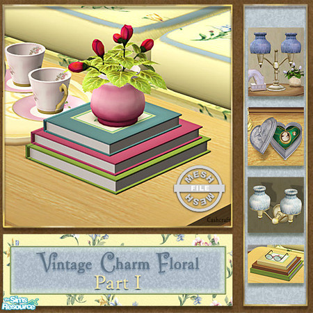 Sims 2 — Vintage Charm Floral - 3 Books Slot Mesh by Cashcraft — This 3 book mesh has 1 decorative slot for placement of