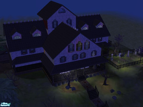 Sims 2 — Haunted Hotel by Pinecat —  DO YOU DARE SPEND THE NIGHT? Library, game room, 2 private guest suites, intimate
