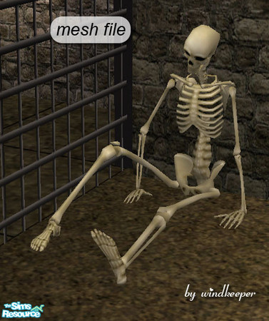 Sims 2 — Dungeon skeleton 2 by Windkeeper — Place it by the wall. Found in Sculptures in game catalog.