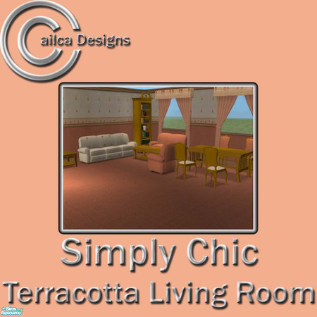 Sims 2 — Simply Chic Terracotta Living Room by Cailca — A living/dining room set that matches my Simply Chic Walls. The