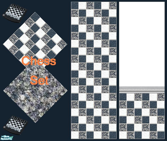 Sims 2 — Chess Set by Lorah — Royal blue to white, many blues in between, tiles and carpet. Check Mate!