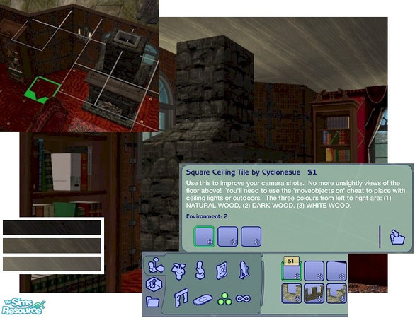 Sims 2 — Ceiling Tile (Square) by Cyclonesue — Square ceiling tile in three shades. You'll need to use the 'moveobjects
