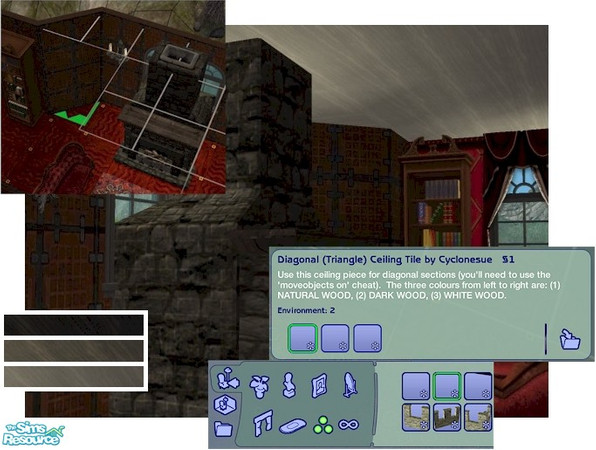 Sims 2 — Ceiling Tile (Diagonal) by Cyclonesue — Diagonal ceiling tile in three shades. You'll need to use the
