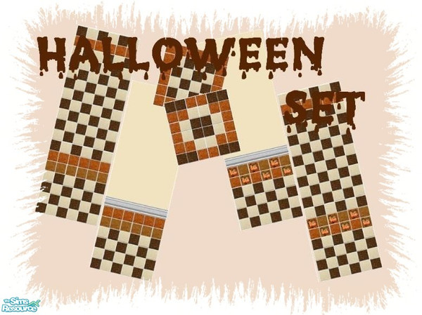 Sims 2 — Halloween Tile Set by Lorah — For the Halloween-spirited Sim, this bath or kitchen tile set in brown, orange,