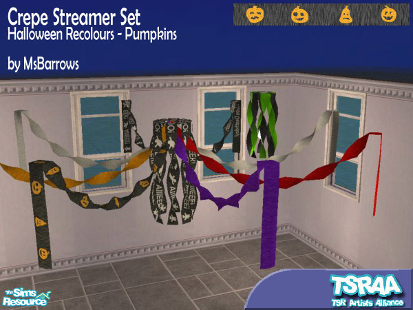 Sims 2 — MsB - Crepe Recolour - Pumpkins by MsBarrows — Jack-o-lantern patterned black crepe recolour for the Crepe