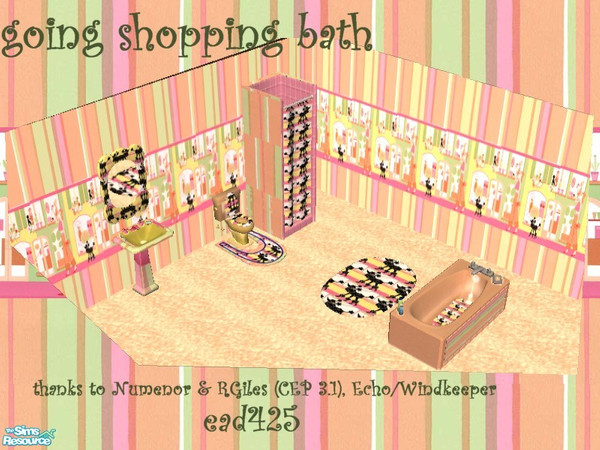 Sims 2 — Going shopping bath by ead425 — set contains 1 wall, 1 floor, tub, shower, sink, toilet, toilet mat, braided