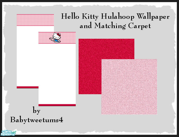 Sims 2 — Hello Kitty Hulahoop Wallpaper and Carpet by babytweetums4 — This wallpaper has a really cute border of Hello