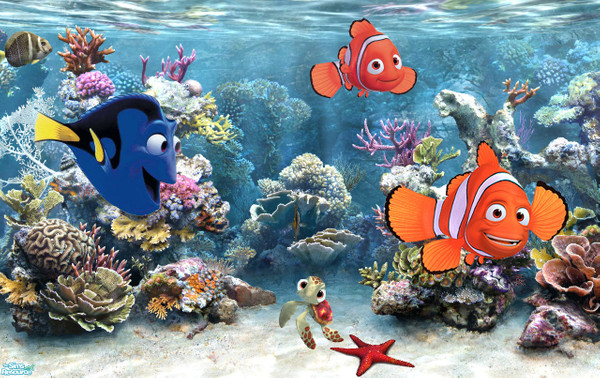 Sims 2 — Nemo wall set by Cassina — Nemo and friends under the ocean. Would appear best in a 5x5 room.