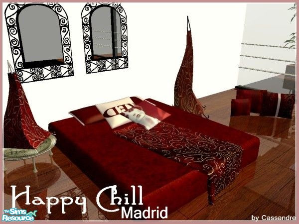 Sims 2 — Happy Chill: Madrid by kibanahnah — A modern recolor of Birgit\'s Happy Chill in red. Set include floor bed,3
