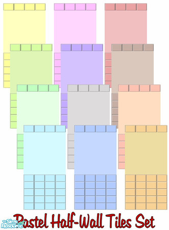 Sims 2 — Pastel Half Wall Tile Collection by shadow66 — From my \'Pastels Collections\':- This is a set of seamless,