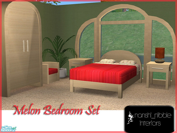 Sims 2 — Melon Bedroom Set by Nanshi — This is a recolour of Pixels Sims Bedroom and Window meshes.