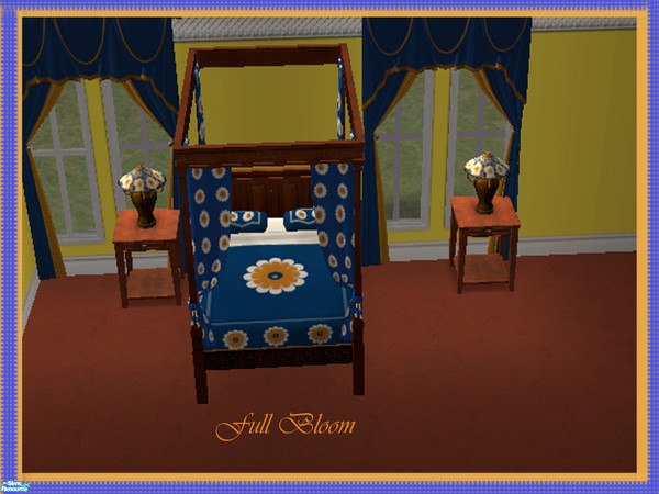 Sims 2 — Full Bloom by oldmember_justme11806 — This Set Contains Bedding Canopy Curtians, And Bedside Lamp.
