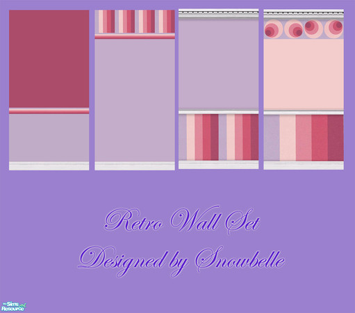 Sims 2 — Retro wall set by Snowbelle — A set of walls featuring pink and lilac patterns.