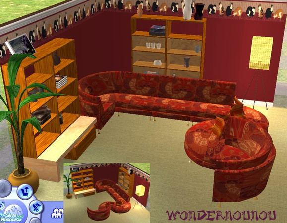 Sims 2 — recolor of 4ESF living6 by wondernounou — I love this living, especialy the rounds seats. I've just made a
