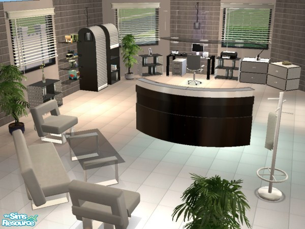 Sims 2 — Black & White Solander Office Cairo by Funny2401 — Bookcase , Endtable , Lamp (Reception) , Lamp , Armchair