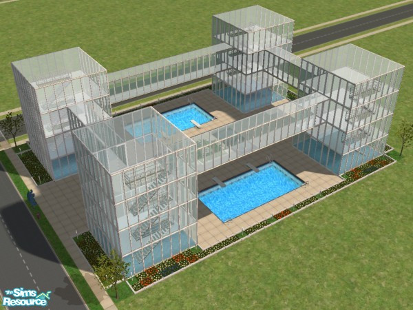 Sims 2 — Towers by annbra — Four glass towers with four glass connections. Suitable as a spa with restaurants and shops. 
