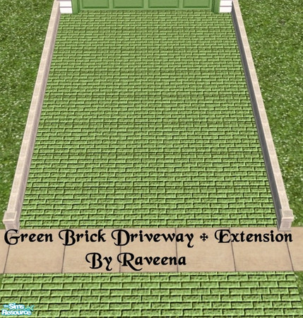 Sims 2 — Hunter Green Brick Driveway by Raveena — Package contains the green brick driveway plus the matching extension.