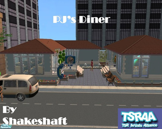 Sims 2 — Pj's Diner by Shakeshaft — A small community lot with a Diner and Pool Hall, so your sims can eat and have fun.