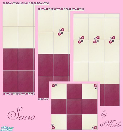 Sims 2 — Senso  by Mekhi — Three violet and cream tiled walls with lovely flowers plus one matching floor. Enjoy!