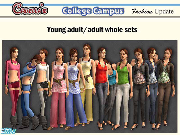 Sims 2 — am_CollegeCampus by Cruella — Stylish outfits for your Sims attending University. Young Adult and Adult