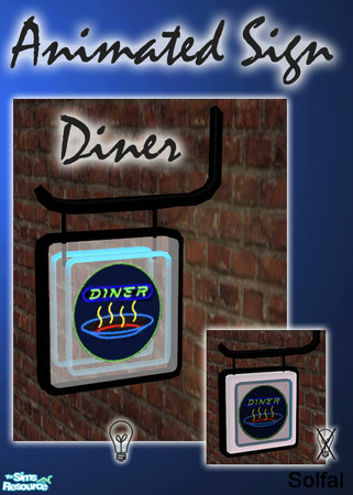 Sims 2 — Animated Signs Diner by solfal — Animated sign. It works as a light, When it is lit the "neon" goes