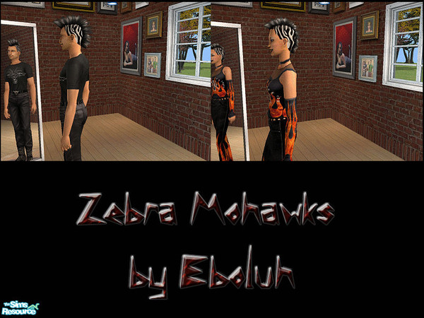 Sims 2 — Zebra Mohawks by Eboluh — A nice set of male and female zebra stripped mohawks! Hope you enjoy!