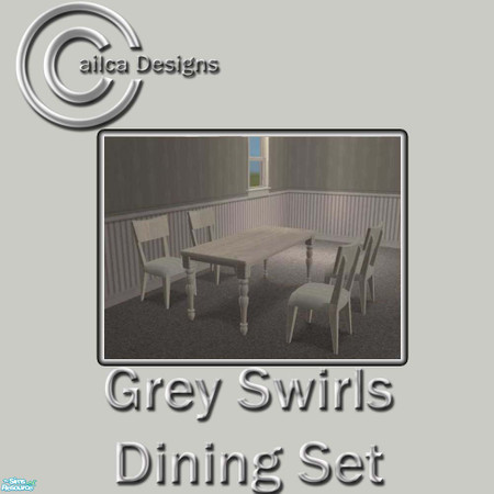 Sims 2 — Grey Swirls Dining Table by Cailca — A set of furniture for a calming living space. Please Rate.