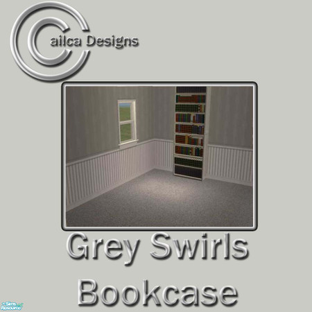 Sims 2 — Grey Swirls Bookcase by Cailca — A set of furniture for a calming living space. Please Rate.