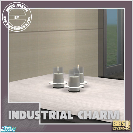 Sims 2 — Industrial Charm, Candles white by BetterbeSim — *Mesh* Small candles in metal and glass holder. An Industrial