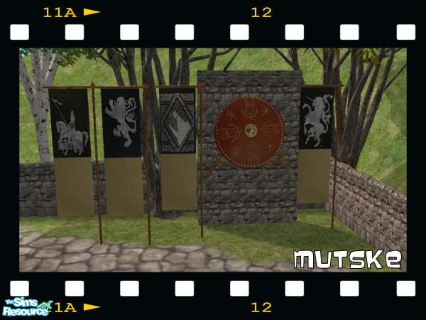 Sims 2 — Medieval Banners and Shield by Mutske — Medieval Banners and shield with swords. Just for decoration. New