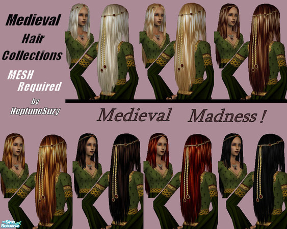 Sims 2 — NSC Hair Set 41 by Neptunesuzy — Your sims will love this Long Silky Medieval Style Hair adorned with Gold!