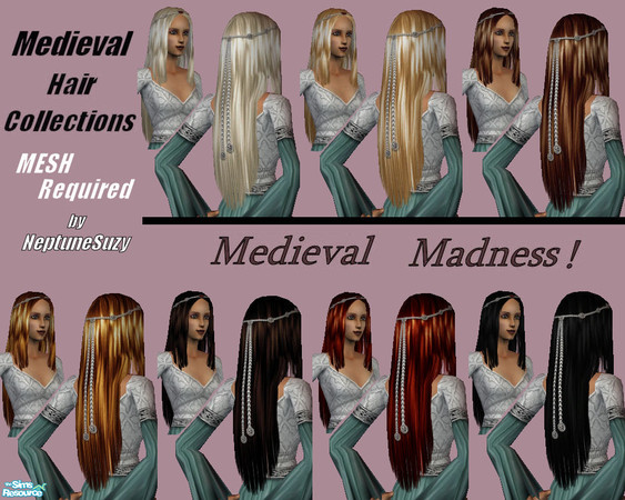 Sims 2 — NSC Hair Set 40 by Neptunesuzy — Your sims will love this Long Silky Medieval Style Hair adorned with Silver!