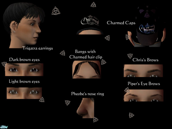 Sims 2 — Charmed Accessories by kollens — Hats, earrings, eyebrows, eyes, & Pheobes nose ring.. Find those and more