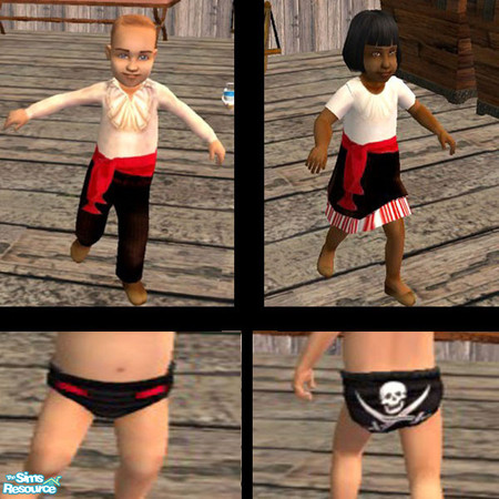 Sims 2 — Pirate Toddler Set by valasia — This set includes two outfits (boys and girls) and diapers. The outfits have