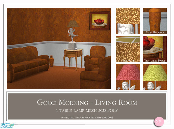 Sims 2 — Good Morning by DOT — Good Morning Set Good Morning Dynasty Vase, Sofa, Loveseat, and Chair. Matching Carpet and