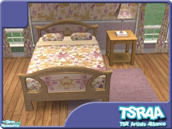 Sims 2 — Sand Daisies Bed in Wood by jeni — A Wood-coloured version of my Pink Sand Daisies Bed. Matching objects, walls