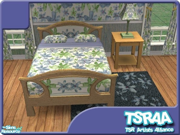 Sims 2 — Star Daisies Bed in Wood by jeni — A Wood-coloured version of my Star Daisies Bed. Co-ordinating objects, walls