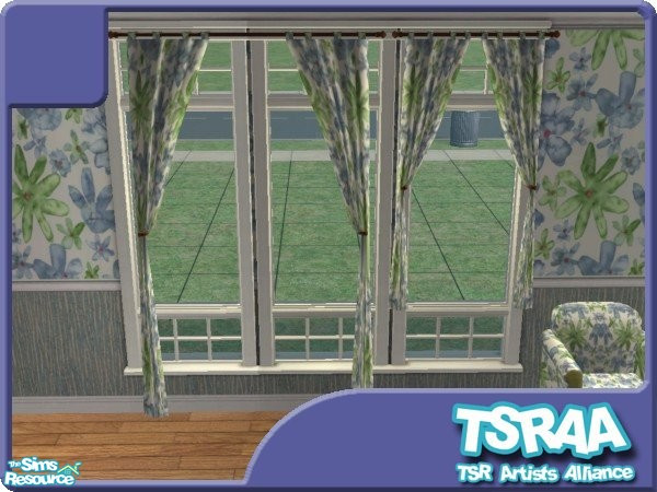 Sims 2 — Star Daisies Loft-Style Curtains by jeni — Both sizes of Loft-Style Curtains. *TSRAA* Co-ordinating Walls and