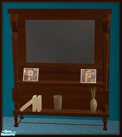 Sims 2 — NK Country Living Dusk - TV by MoMama — A big screen TV in a large teak wood frame with lots of decorative items