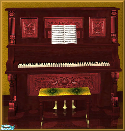 Sims 2 — NK TC54 Bedroom - Piano by MoMama — A piano in deep, red wood with a bench of green and gold and finishing