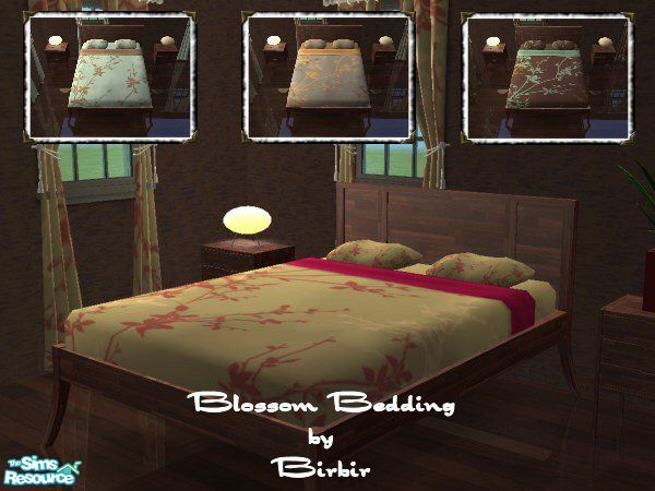 Sims 2 — Bedding 'Blossom' by Birbir — Four beddings of the same fabric but in different colors.