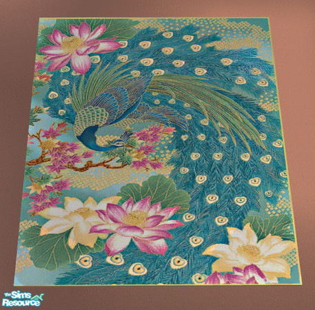 Sims 2 — Pink Peacock Bedroom Are Rug by lisa9999 — 3x4 Area rug with peacock image.